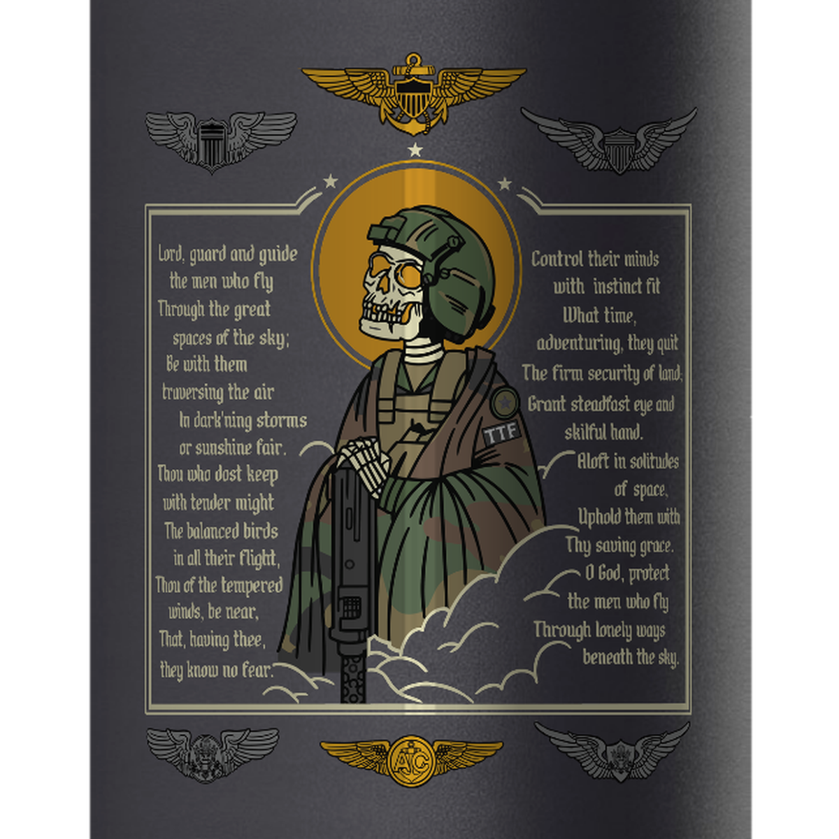 Aviator Prayer 32oz Water Bottle — Black, detail