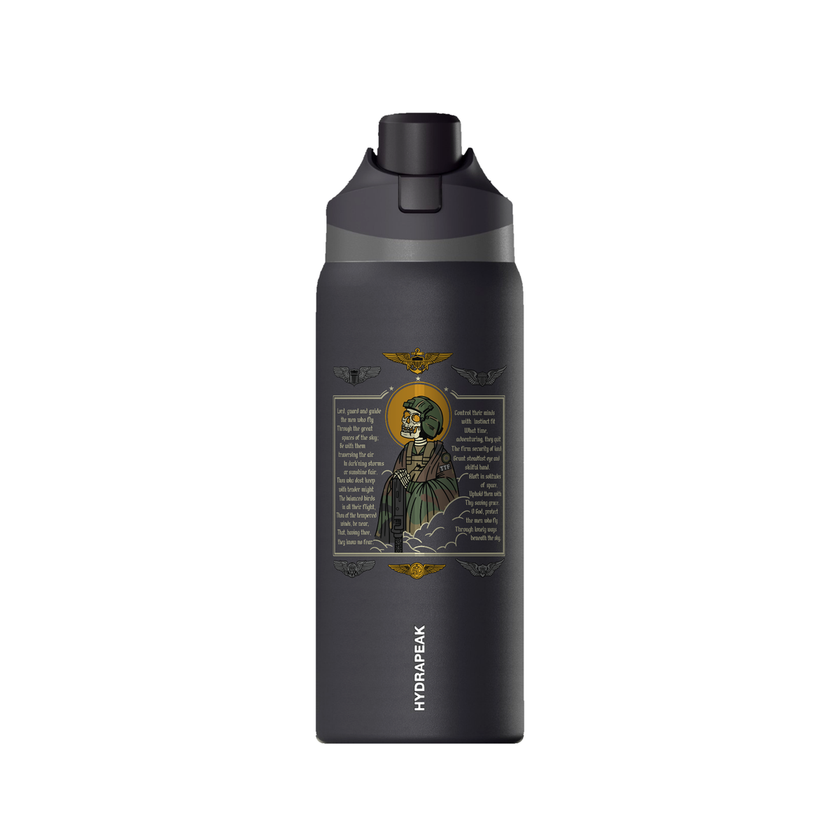 Aviator Prayer 32oz Water Bottle — Black, front