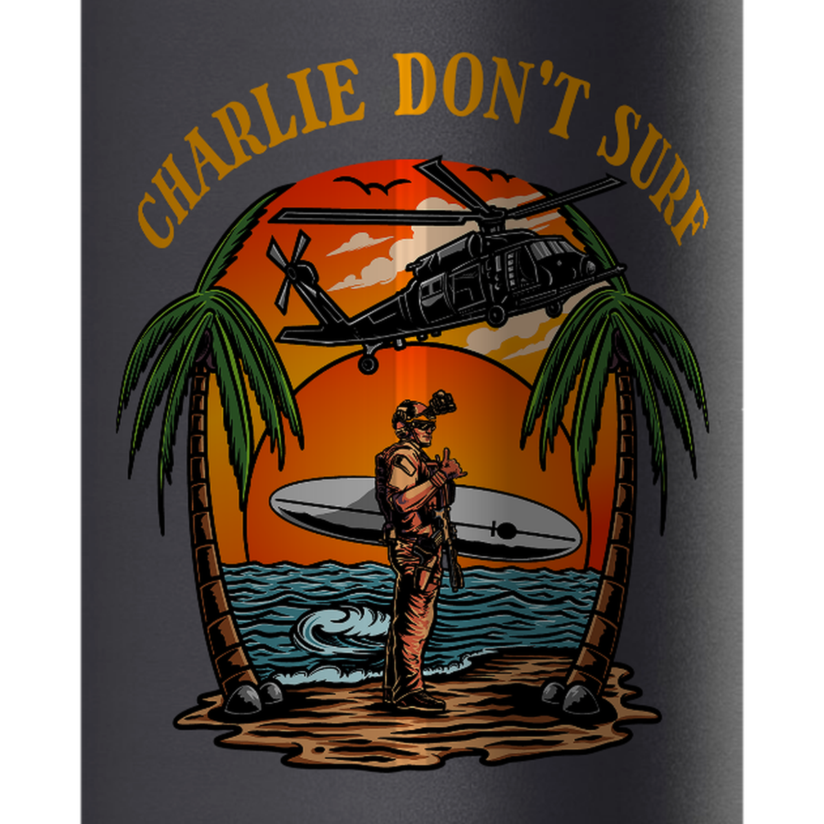 Charlie Don't Surf 32oz Water Bottle — Black, detail