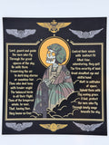 Aviator Prayer wall hanger on black leather: the full Aviator's Prayer around a praying skeleton aircrew figure with a halo, framed by Army, Navy and Air Force aviator wings