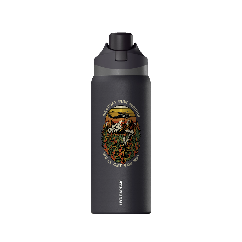 Sikorsky Fire Service 32oz Water Bottle — Black, front