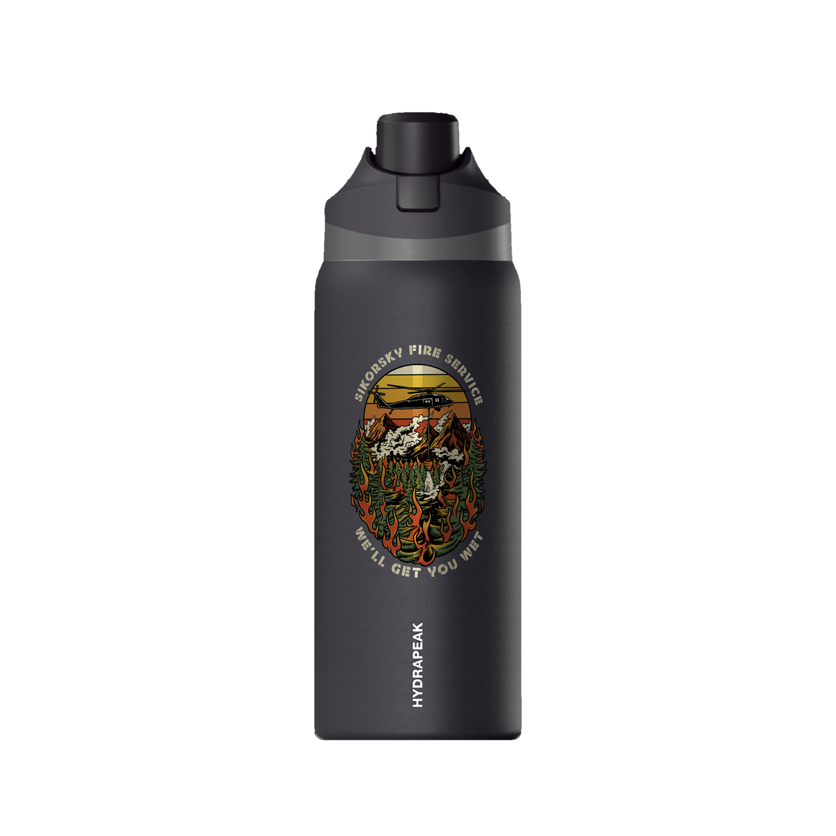Sikorsky Fire Service 32oz Water Bottle — Black, front