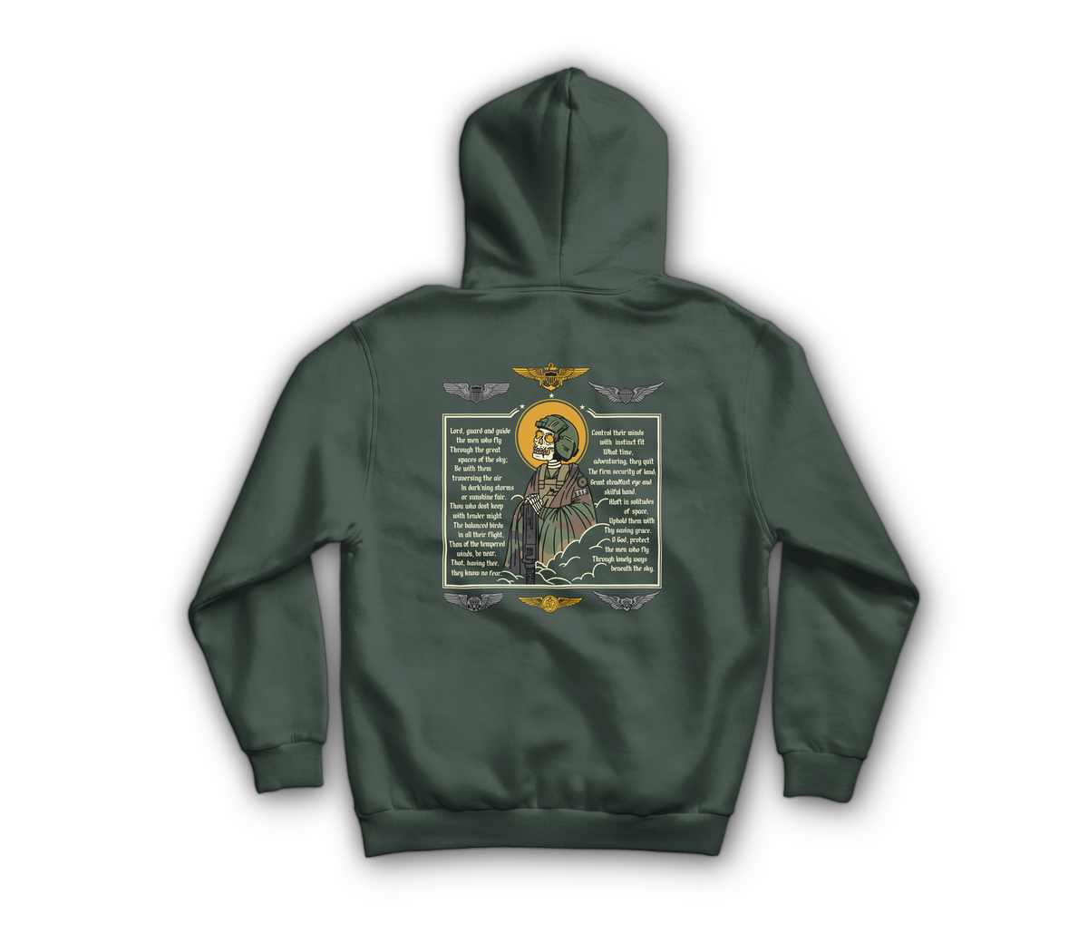 Aviation Prayer Hoodie — Forrest Green, back