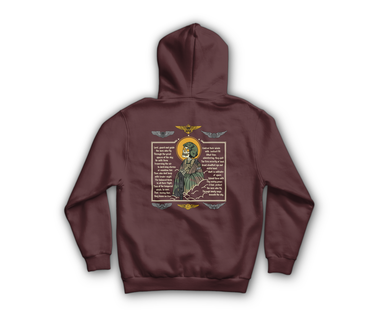 Aviation Prayer Hoodie — Maroon, back