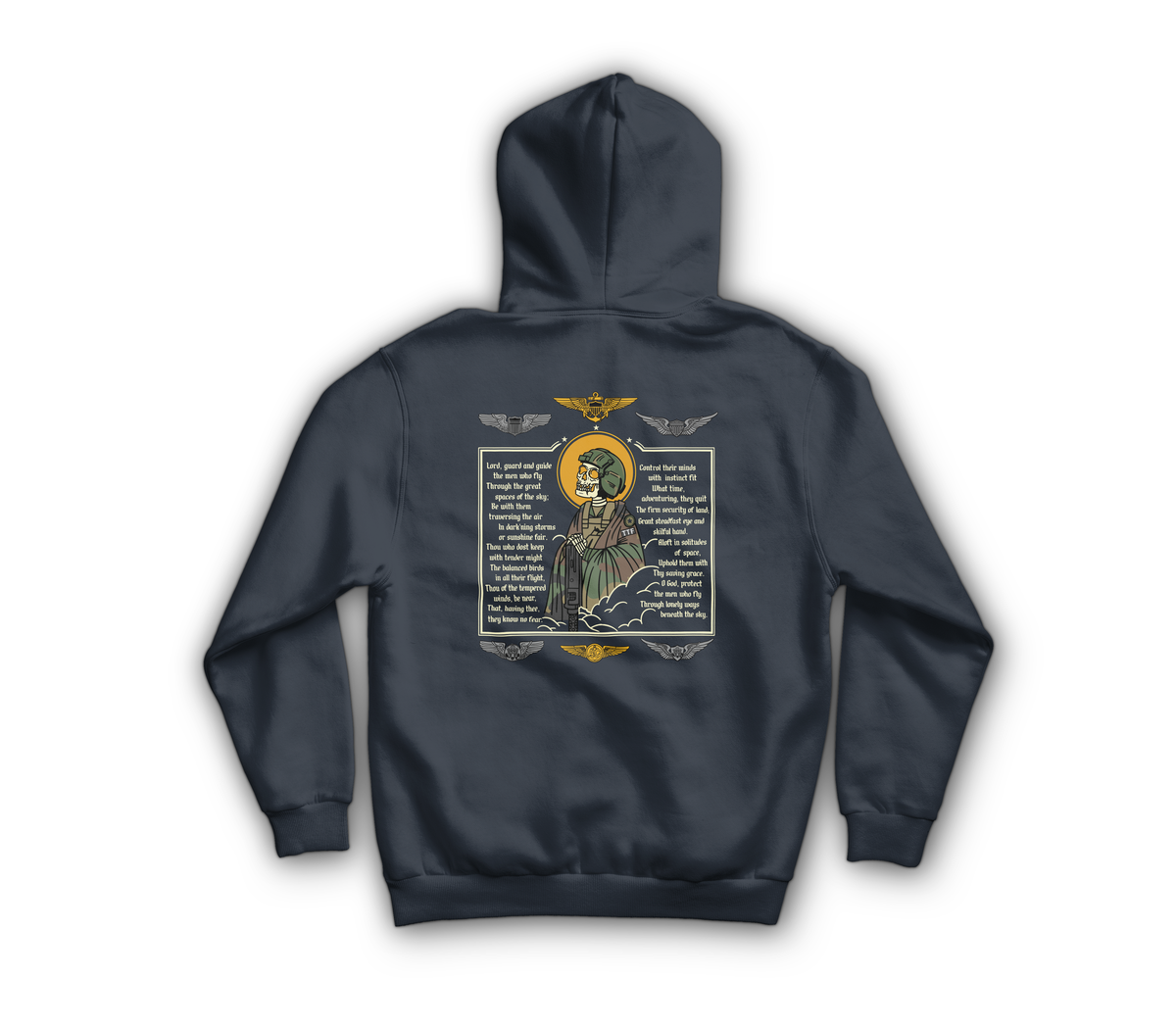Aviation Prayer Hoodie — Navy, back