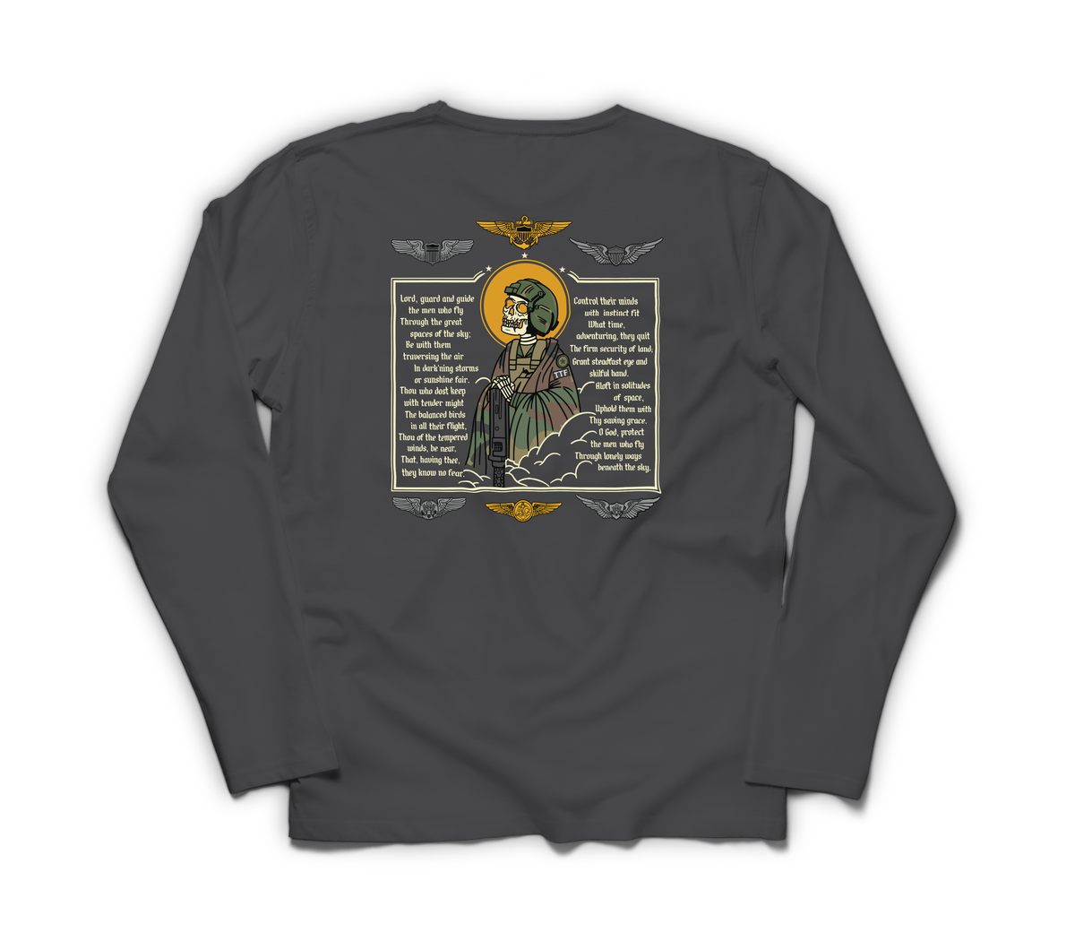 Aviator Prayer Long Sleeve — Dark Heather, back