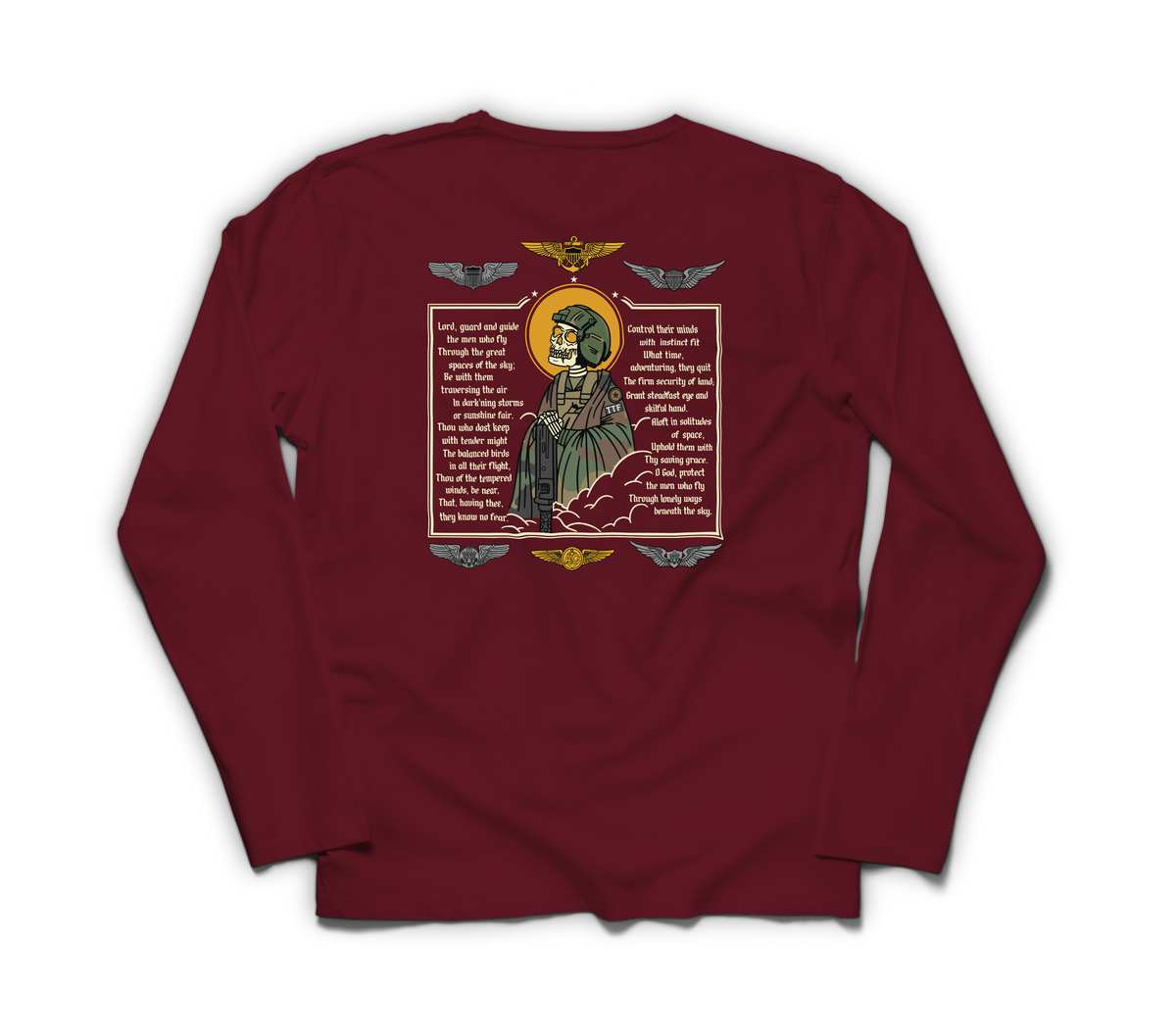 Aviator Prayer Long Sleeve — Maroon, back