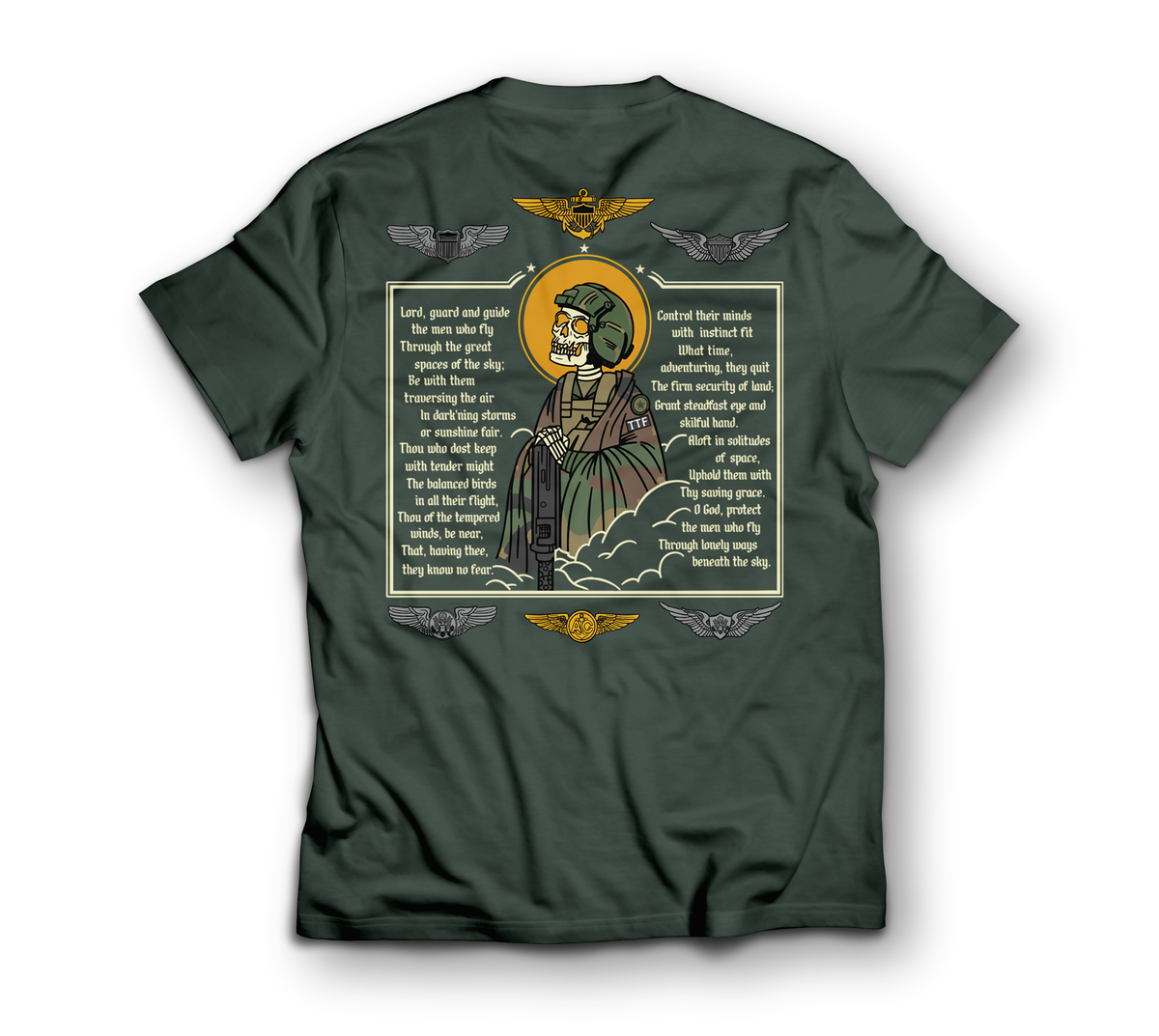 Aviator Prayer T-Shirt — Forrest Green, back