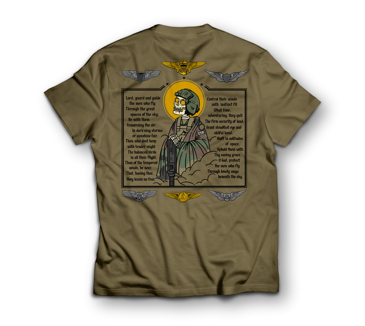 Aviator Prayer T-Shirt — Tan499, back