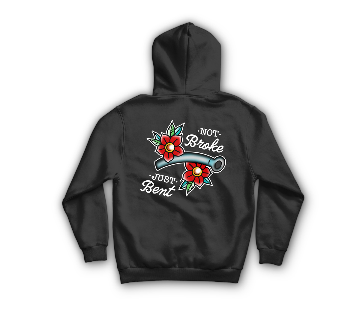 Bent Not Broken Hoodie — Black, back