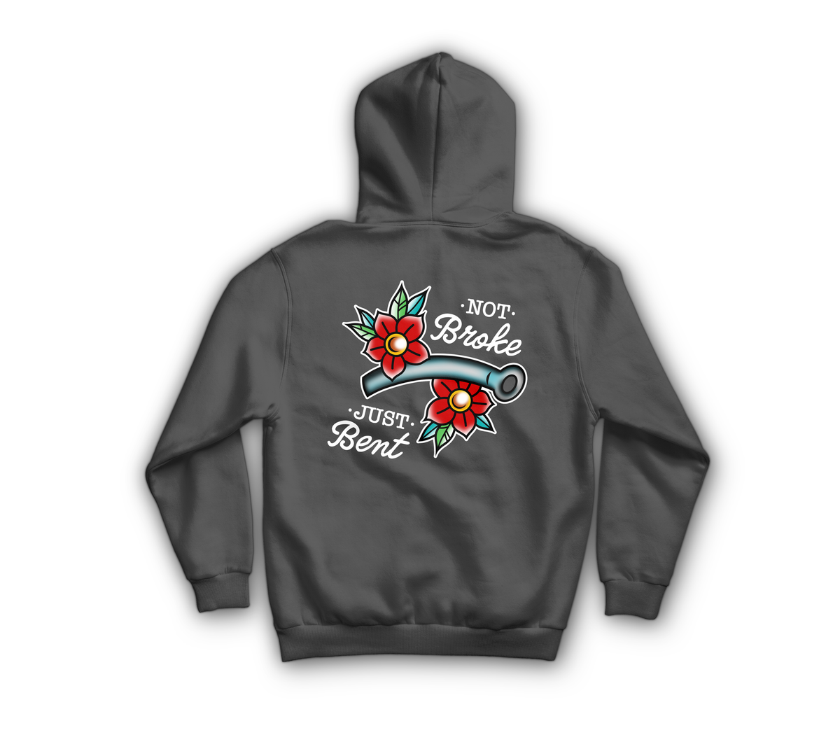 Bent Not Broken Hoodie — Charcoal, back