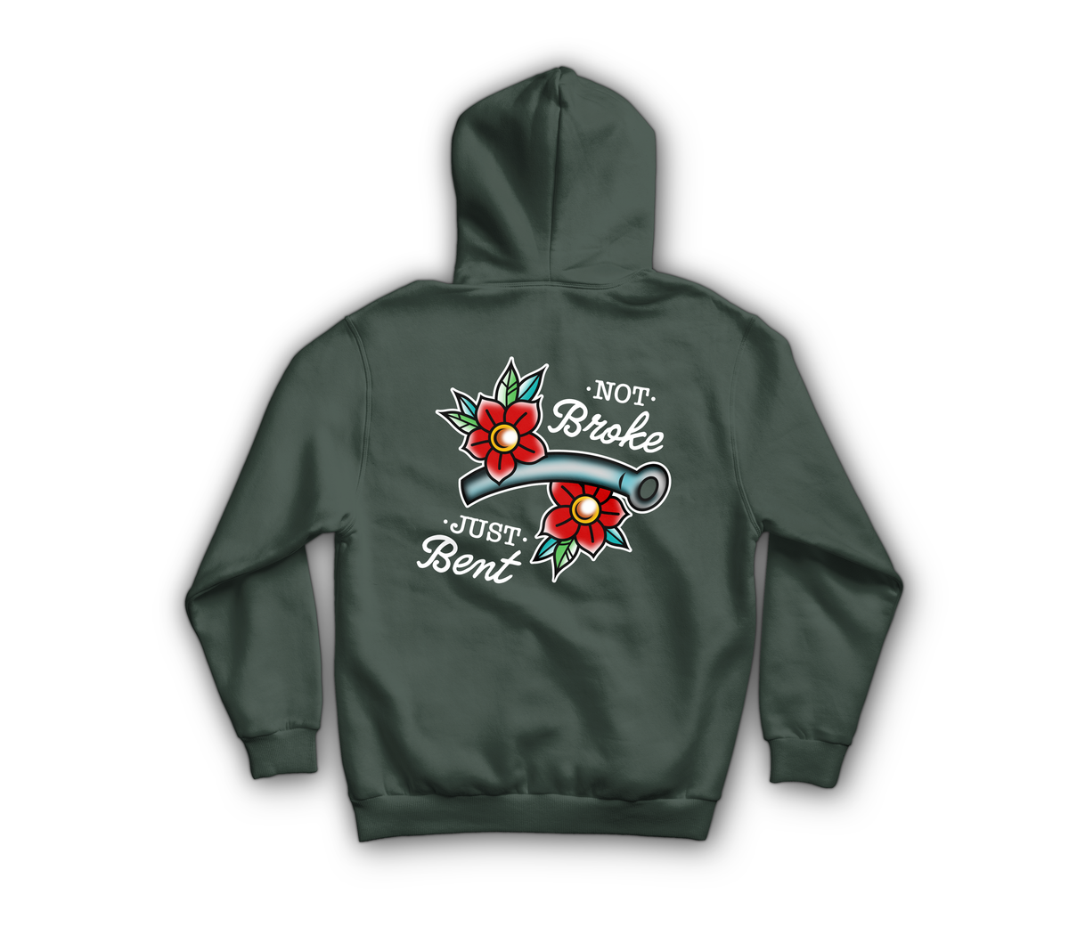 Bent Not Broken Hoodie — Forrest Green, back