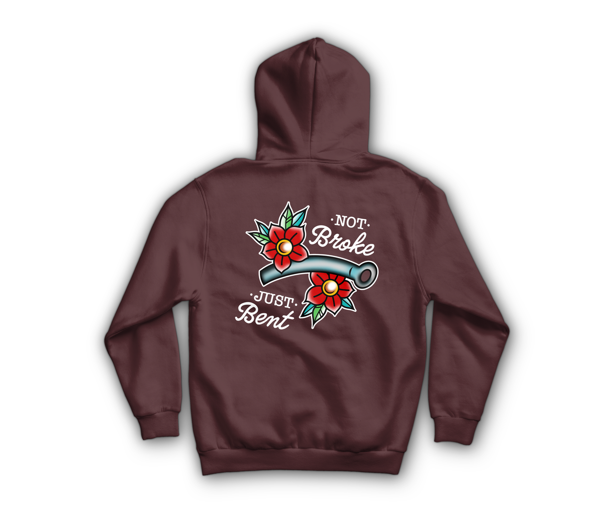 Bent Not Broken Hoodie — Maroon, back
