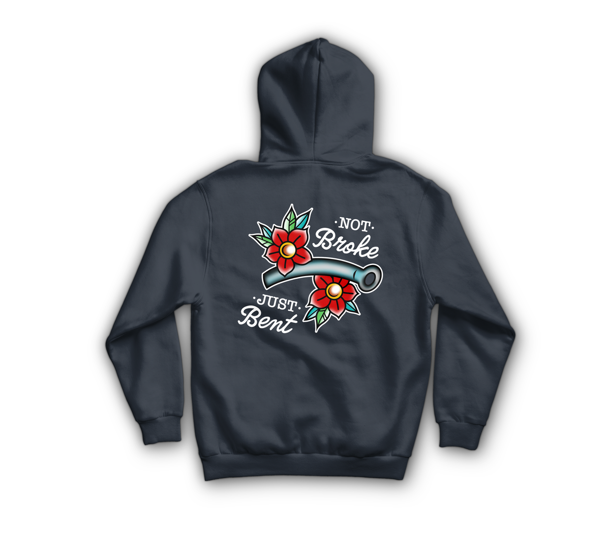 Bent Not Broken Hoodie — Navy, back