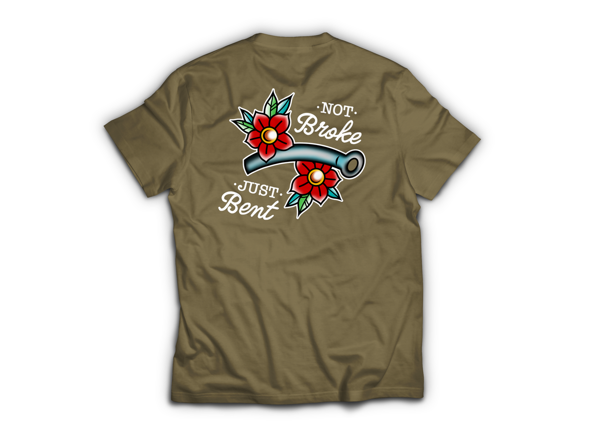 Bent Not Broken T-Shirt — Tan499, back