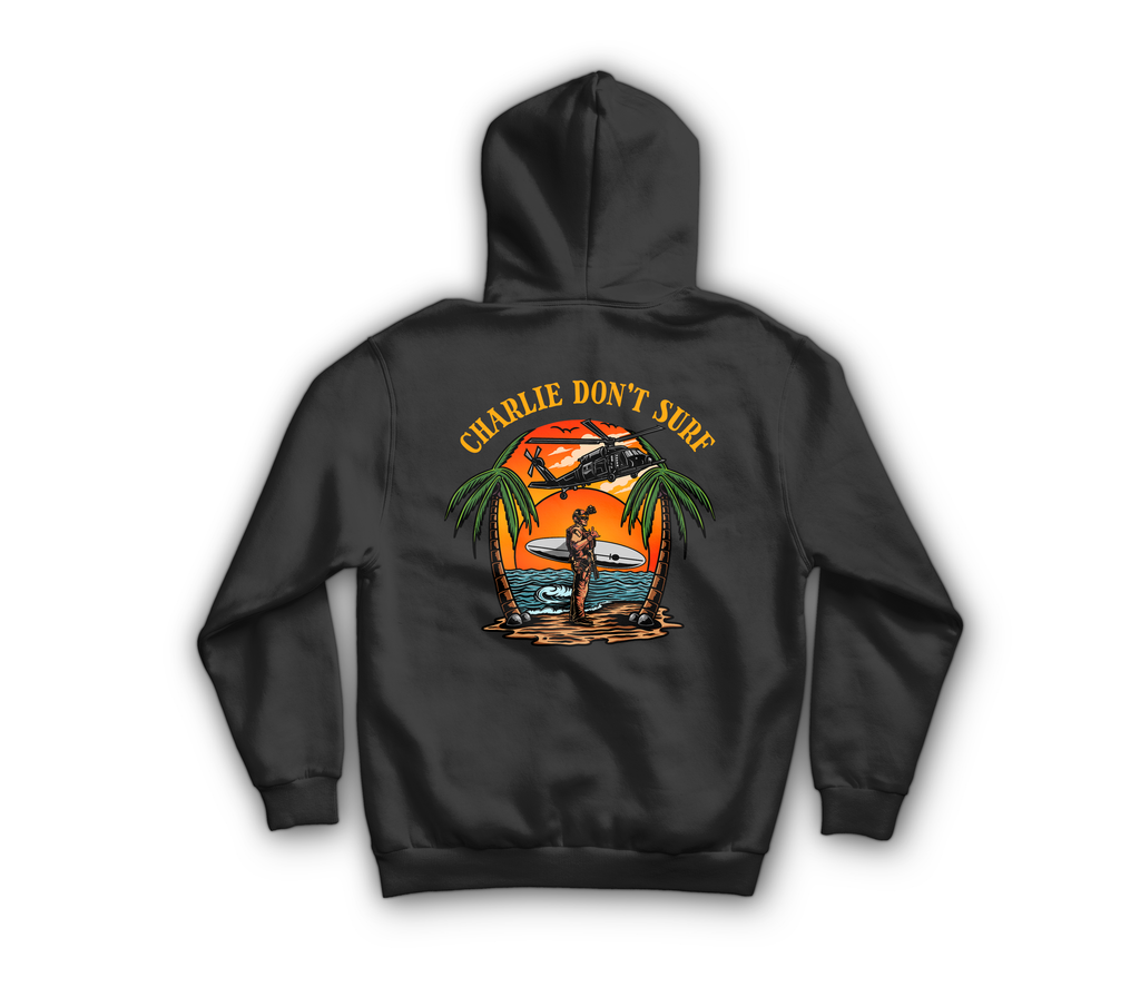Charlie Don't Surf Hoodie — Black, back