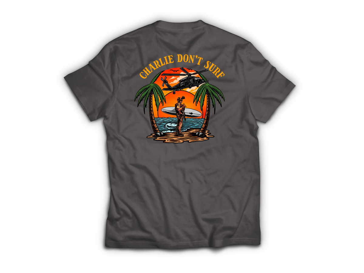 Charlie Don't Surf T-Shirt — Charcoal, back