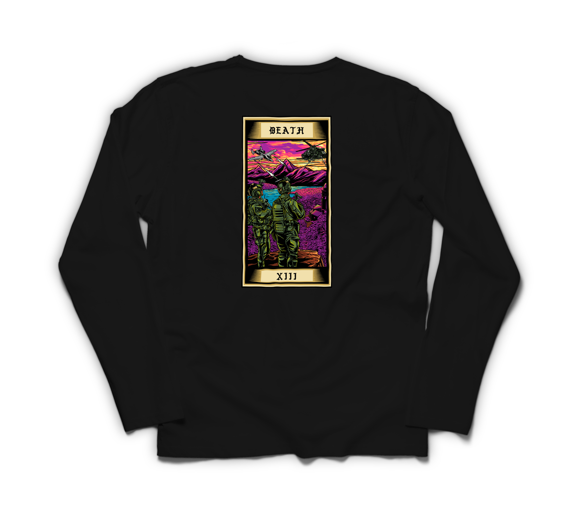 Death Tarot Card Long Sleeve — Black, back