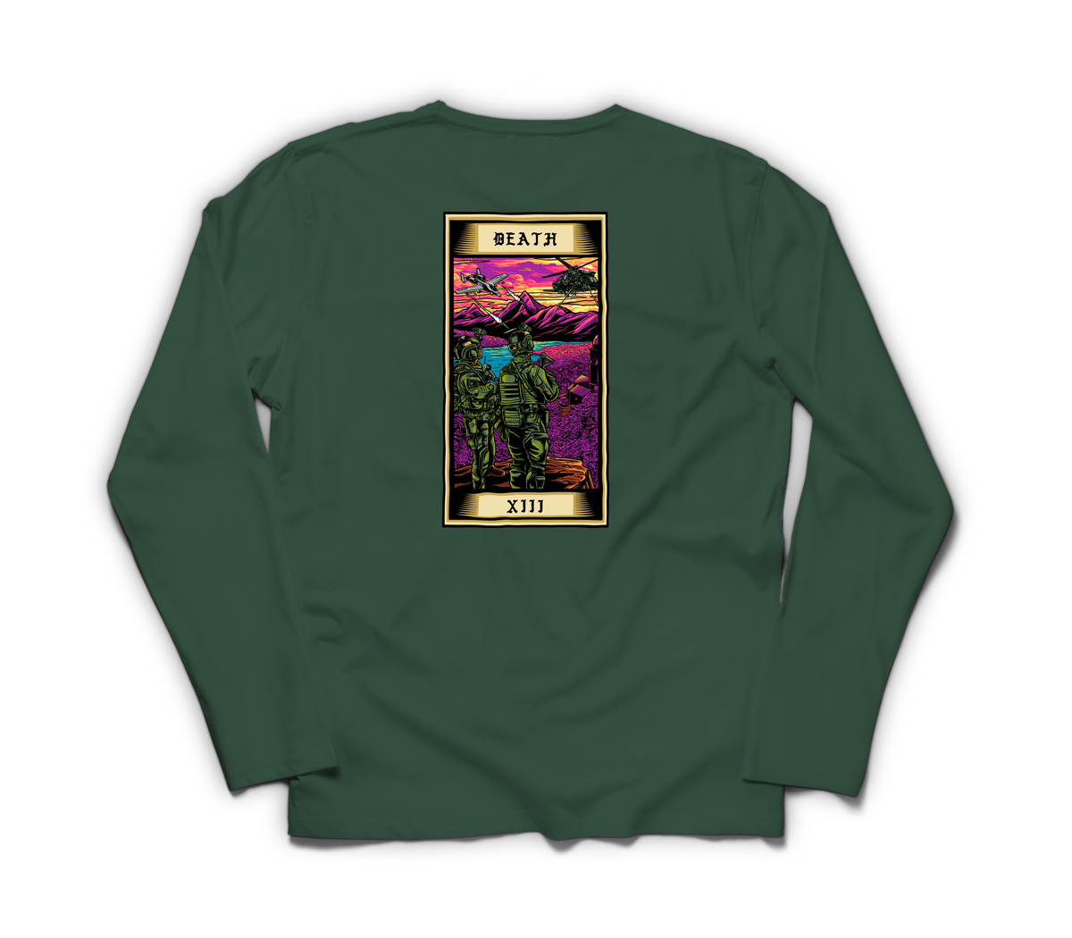 Death Tarot Card Long Sleeve — Forrest Green, back