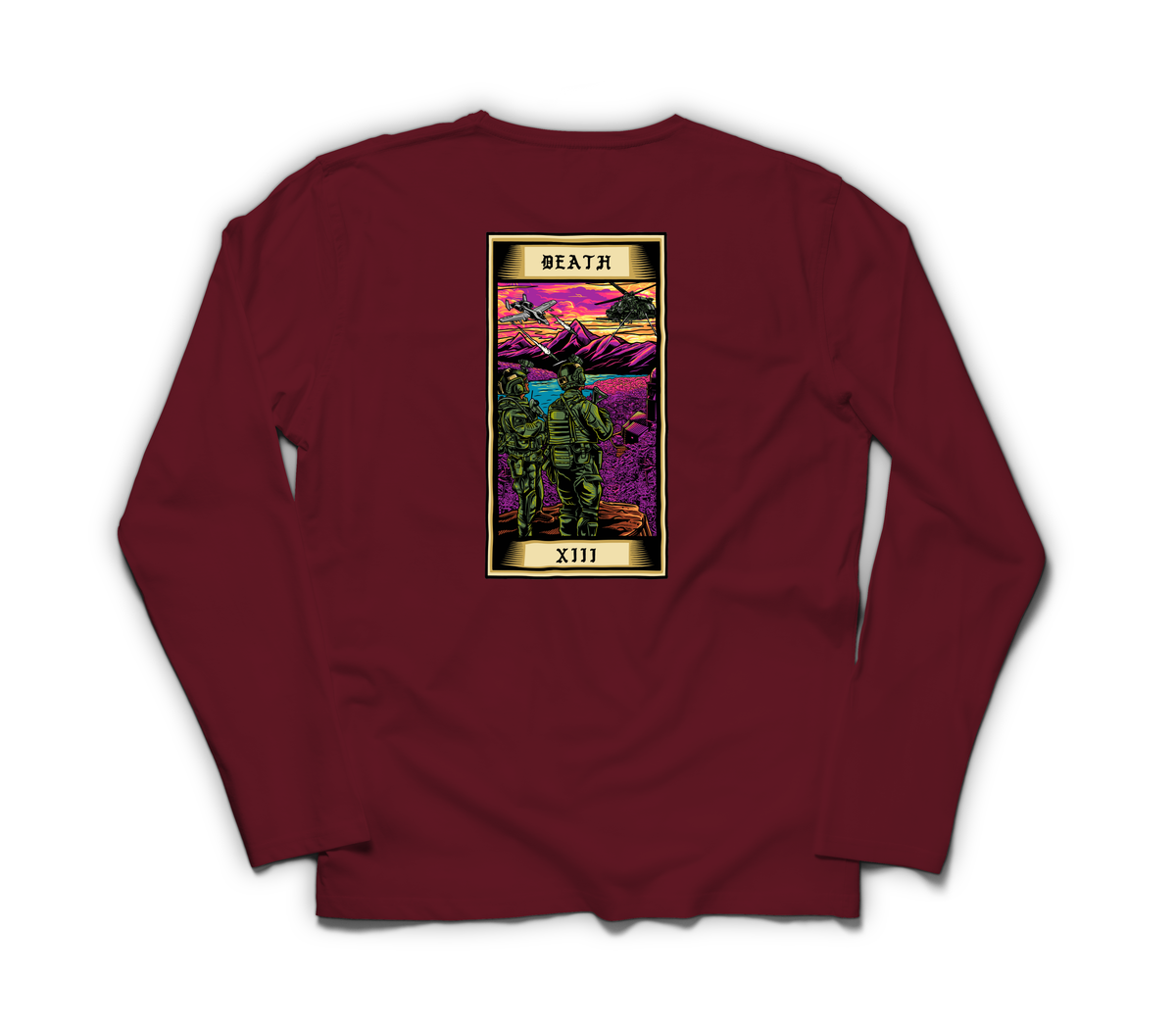 Death Tarot Card Long Sleeve — Maroon, back