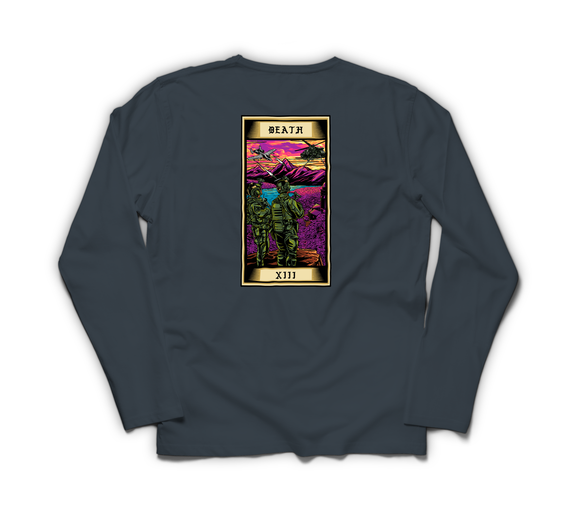 Death Tarot Card Long Sleeve — Navy, back