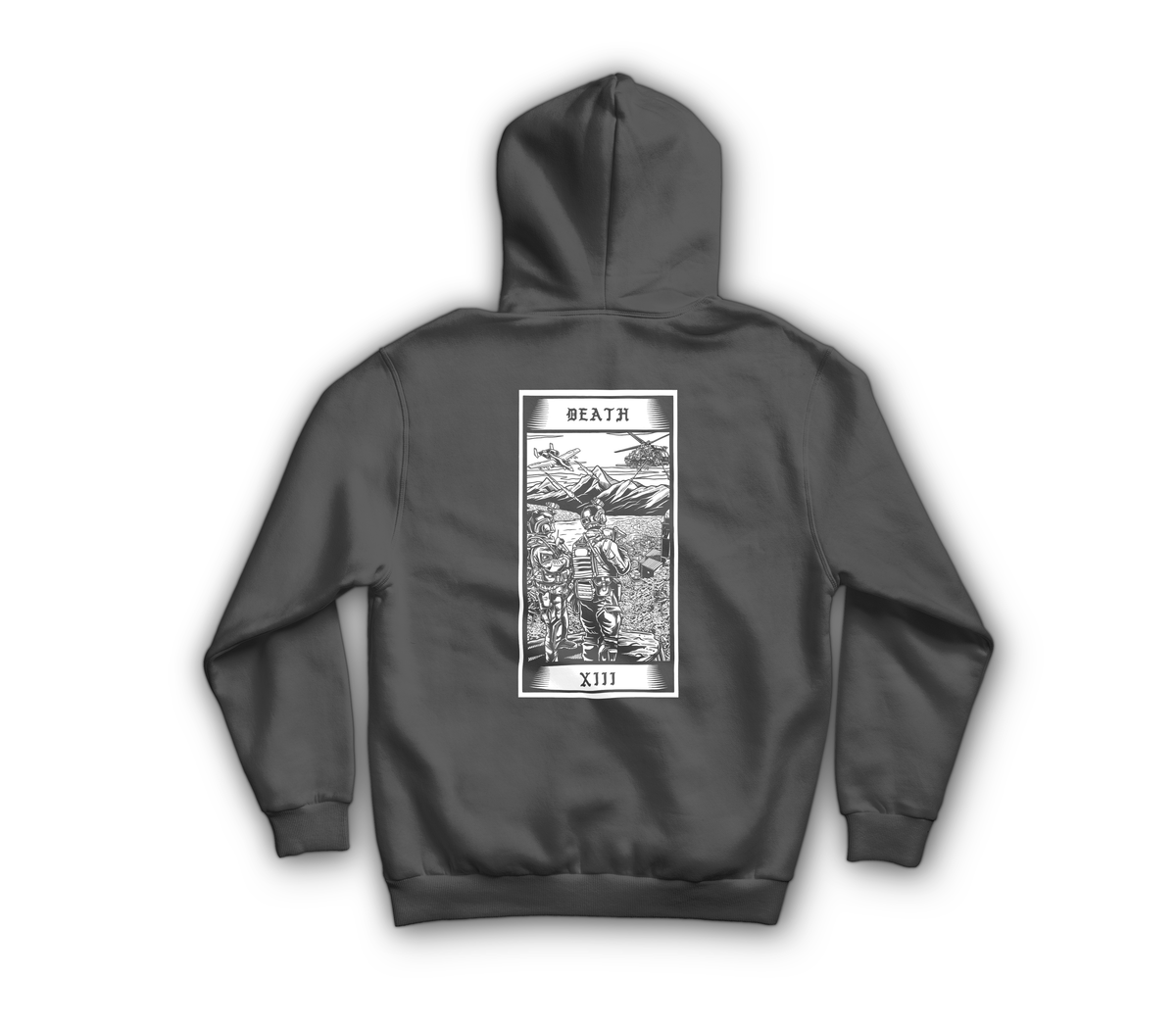 Death Tarot Card Hoodie — Charcoal, back