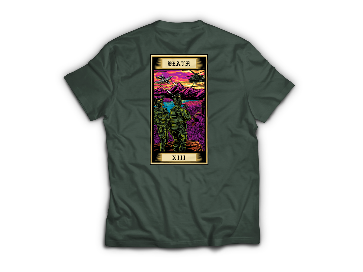 Death Tarot Card T-Shirt — Forrest Green, back