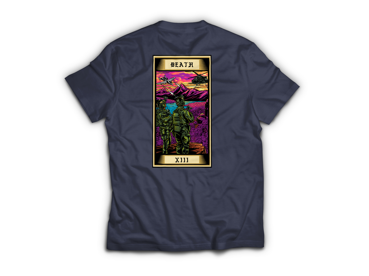 Death Tarot Card T-Shirt — Navy, back