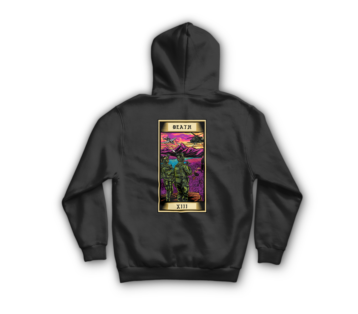 Death Tarot Card Zip Hoodie — Black, back
