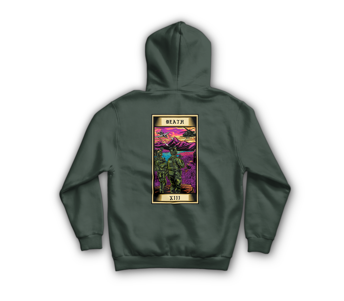 Death Tarot Card Zip Hoodie — Forrest Green, back