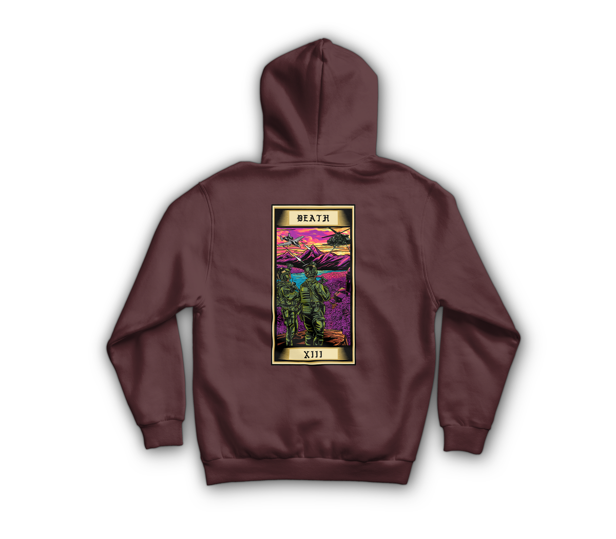 Death Tarot Card Zip Hoodie — Maroon, back