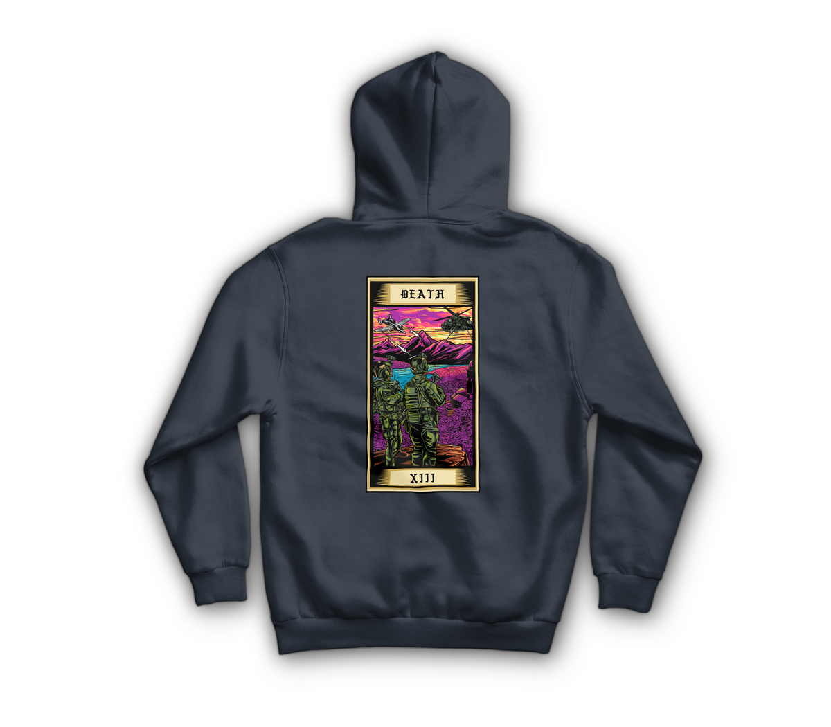 Death Tarot Card Zip Hoodie — Navy, back