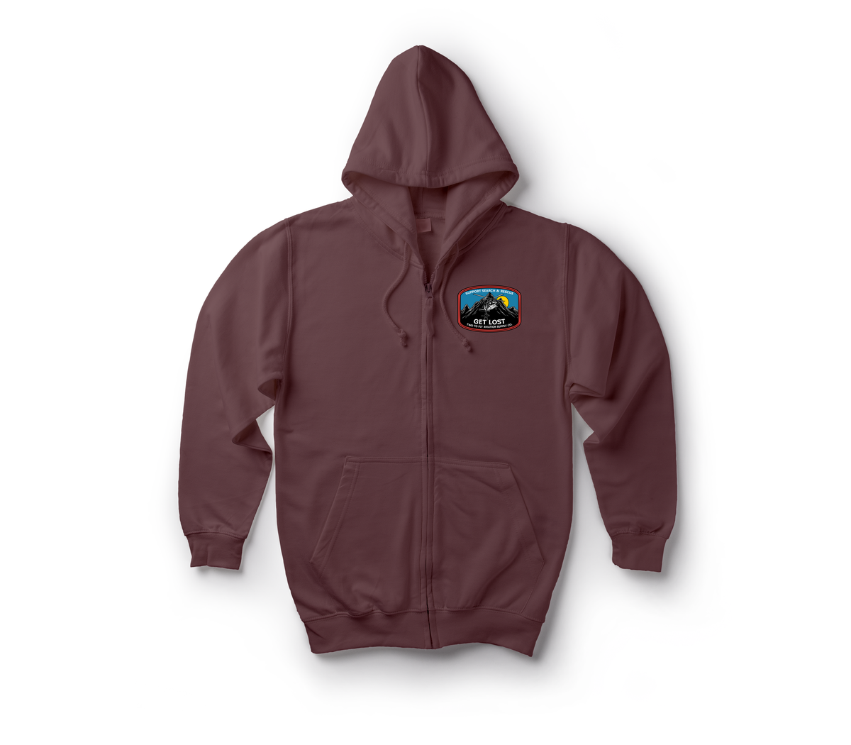 Get Lost V2 Zip Hoodie — Maroon, front