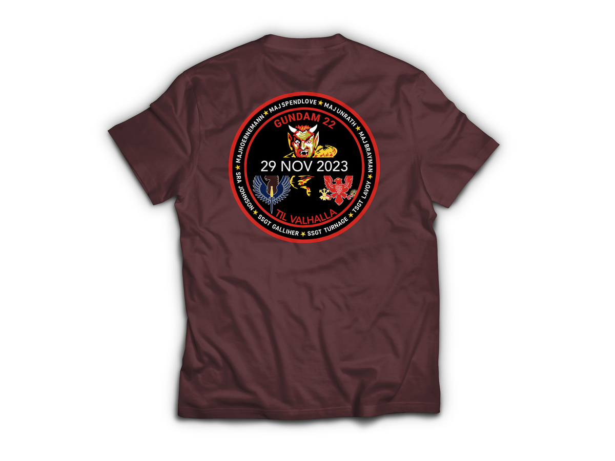 Gundam 22 Memorial  T-Shirt — Maroon, back