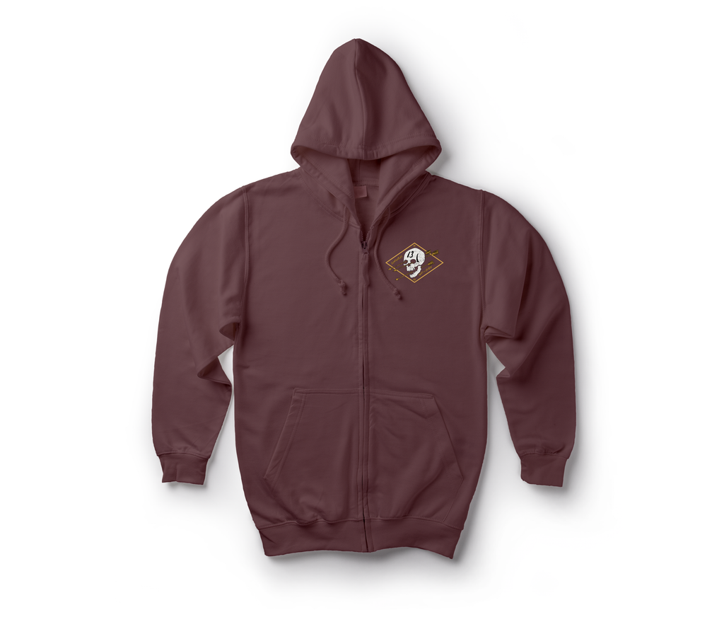 Gunfighters Zip Hoodie — Maroon, front