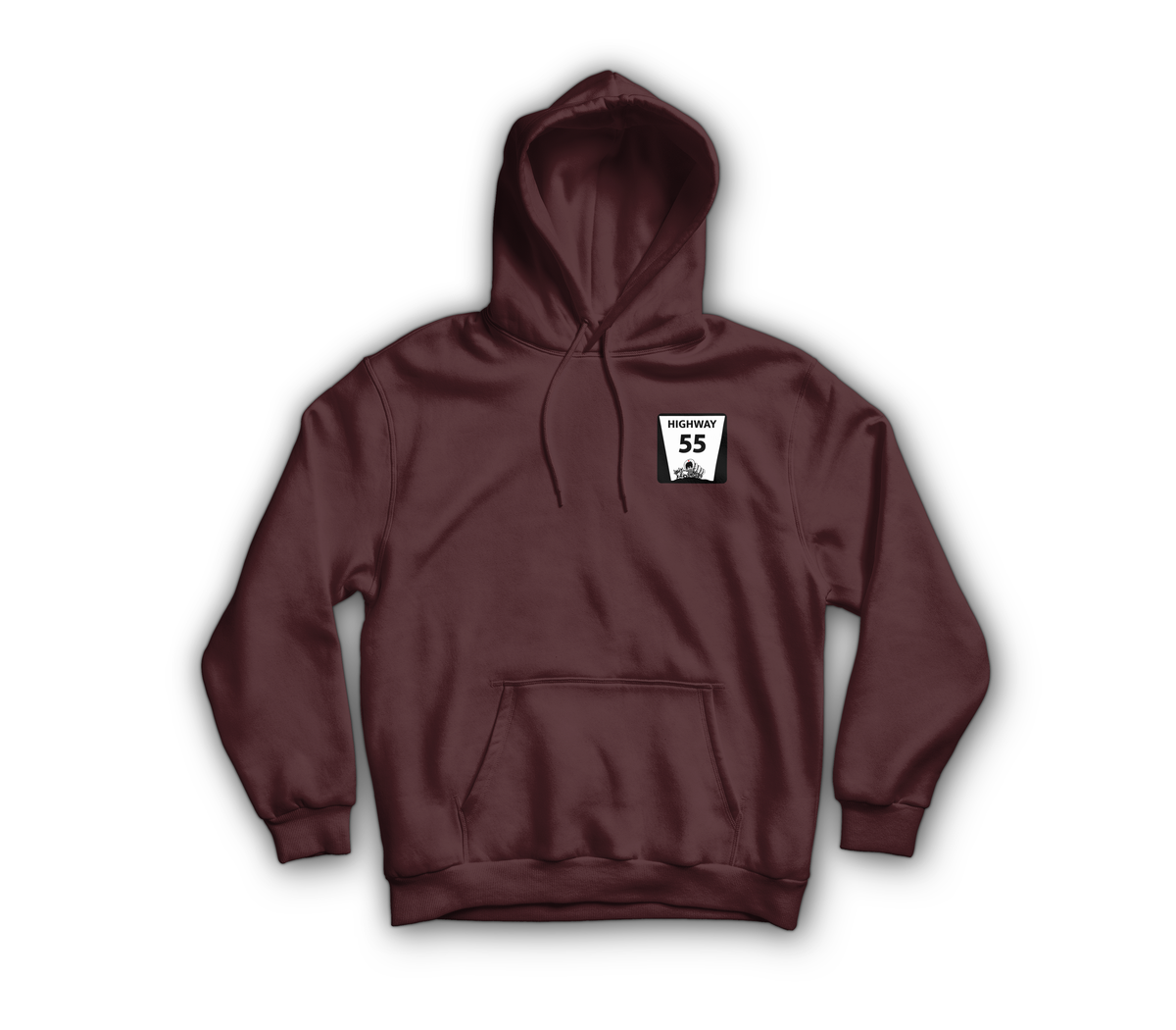 Highway 55 Hoodie — Maroon, front