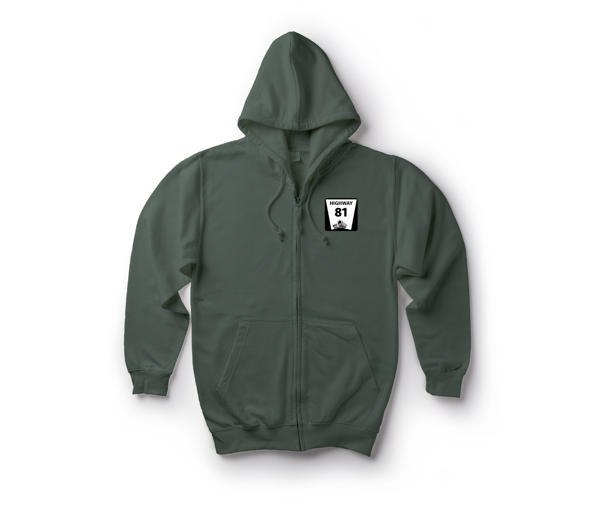 Highway 81 Zip Hoodie — Forrest Green, front