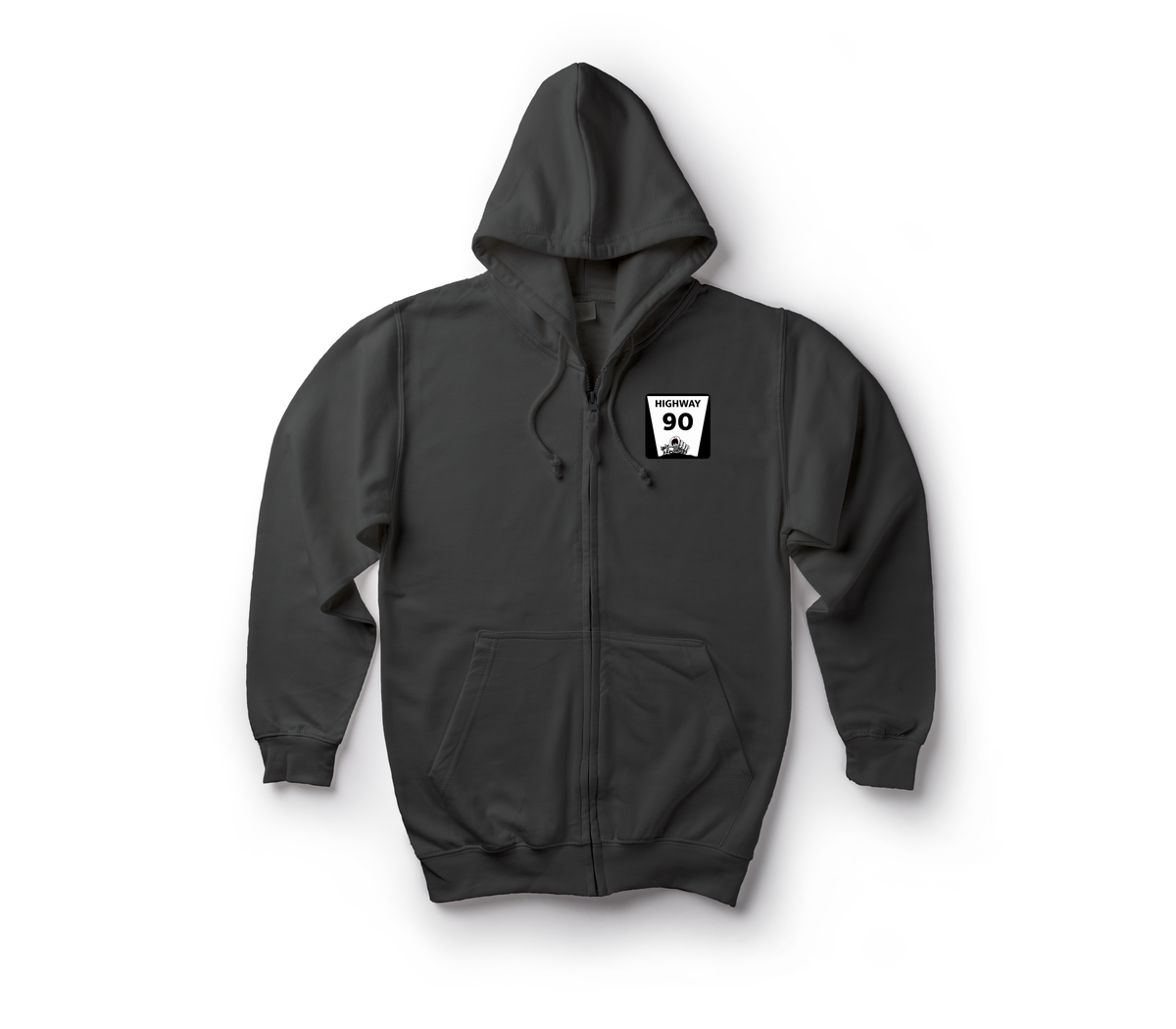 Highway 90 Zip Hoodie — Black, front