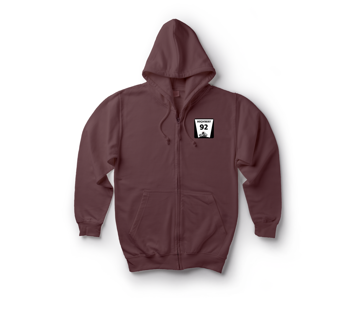 Highway 92 Zip Hoodie — Maroon, front