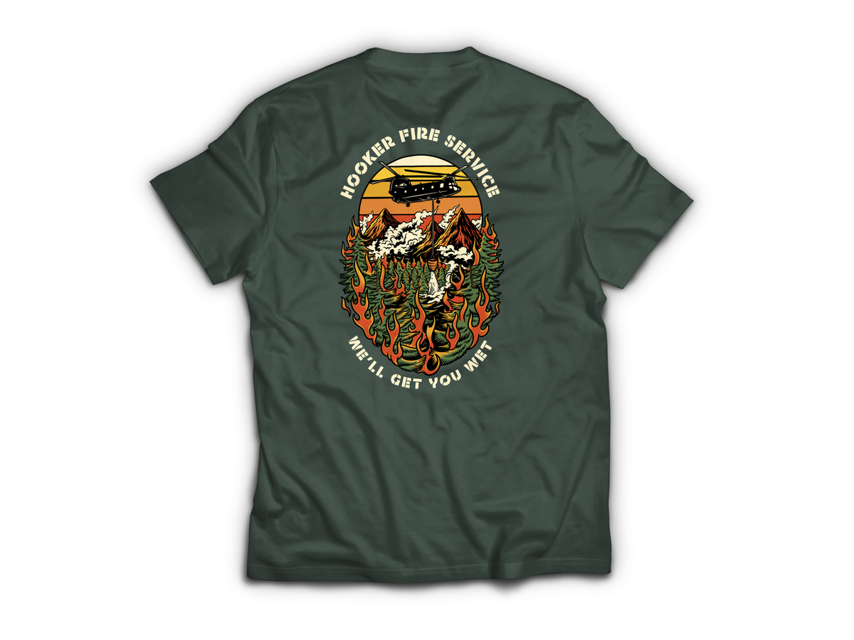 Hooker Fire Service T-Shirt — Forrest Green, back