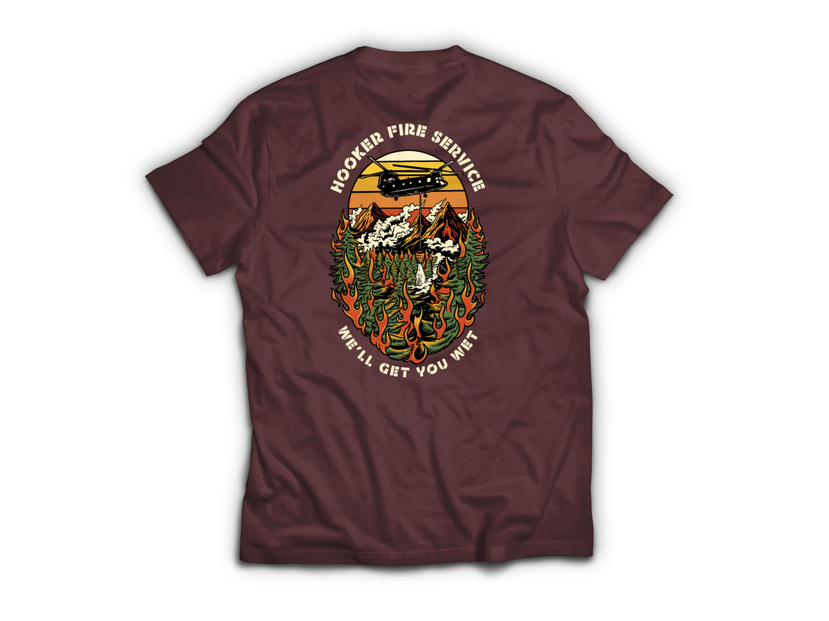 Hooker Fire Service T-Shirt — Maroon, back