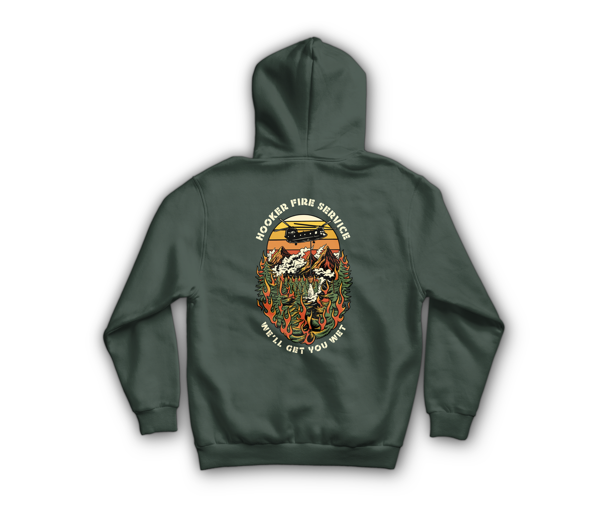 Hooker Fire Service Zip Hoodie — Forrest Green, back