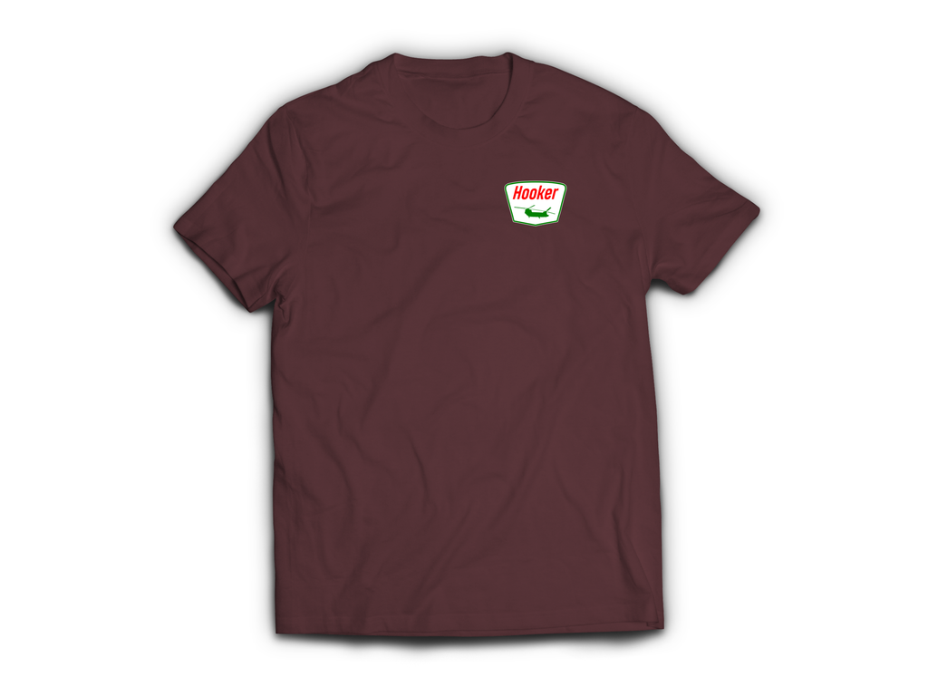 Hooker Service T-Shirt — Maroon, front