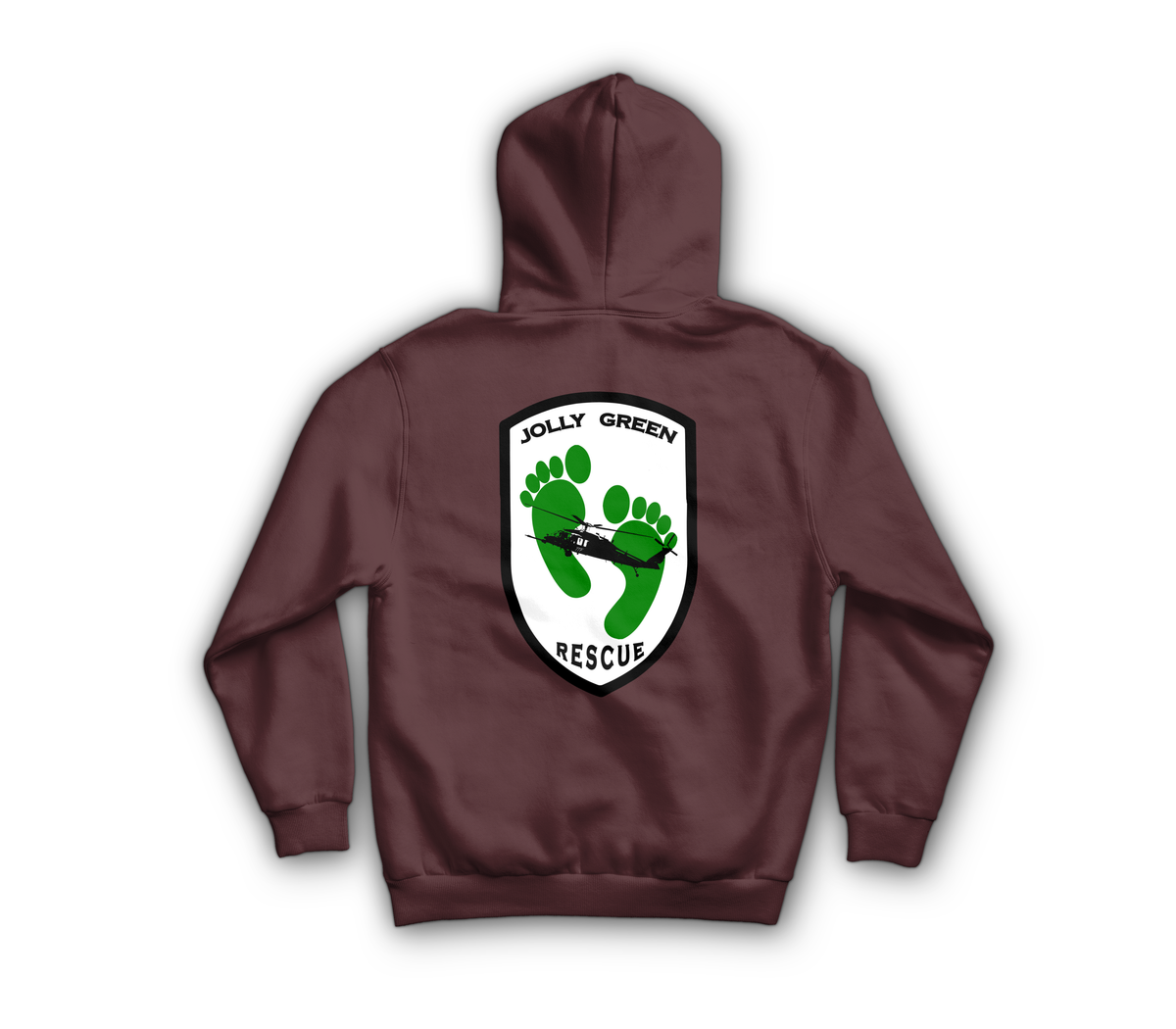 Jolly Green Rescue Hoodie — Maroon, back