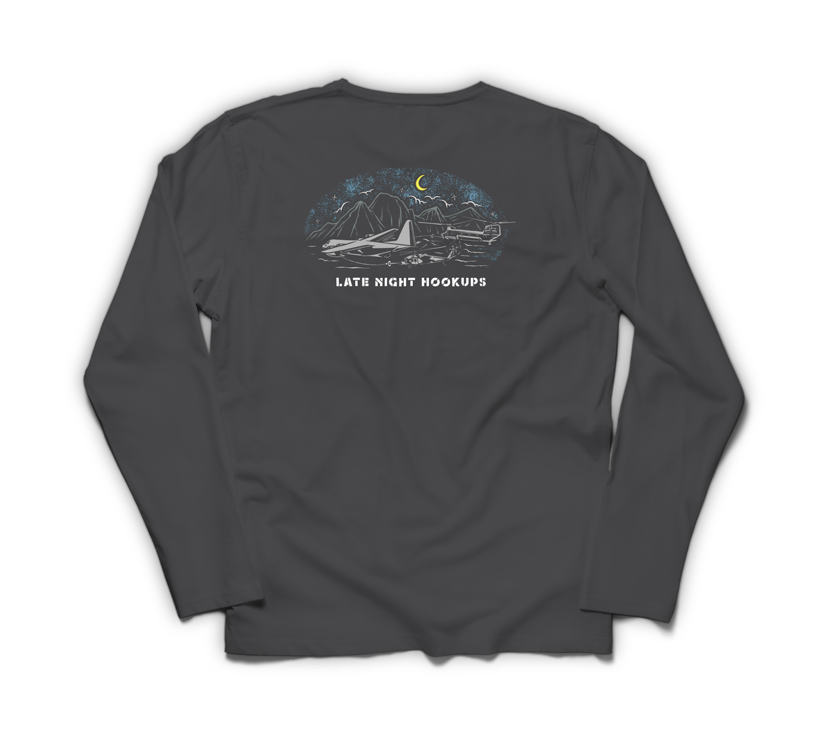Late Night Hookups Long Sleeve — Dark Heather, back