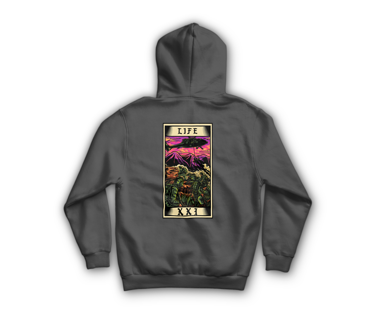 Life Tarot Card Hoodie — Charcoal, back