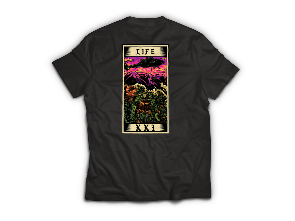 Life Tarot Card T-Shirt — Black, back