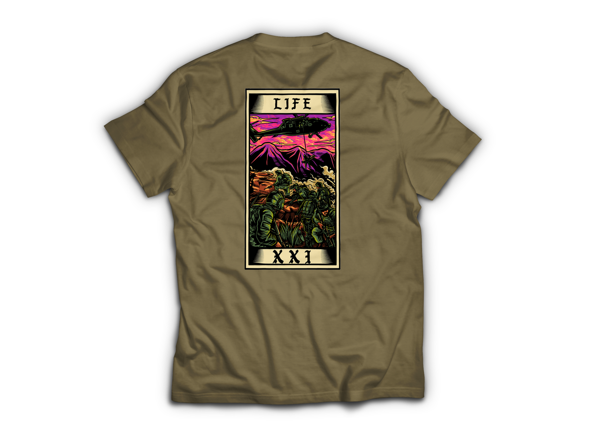 Life Tarot Card T-Shirt — Tan499, back