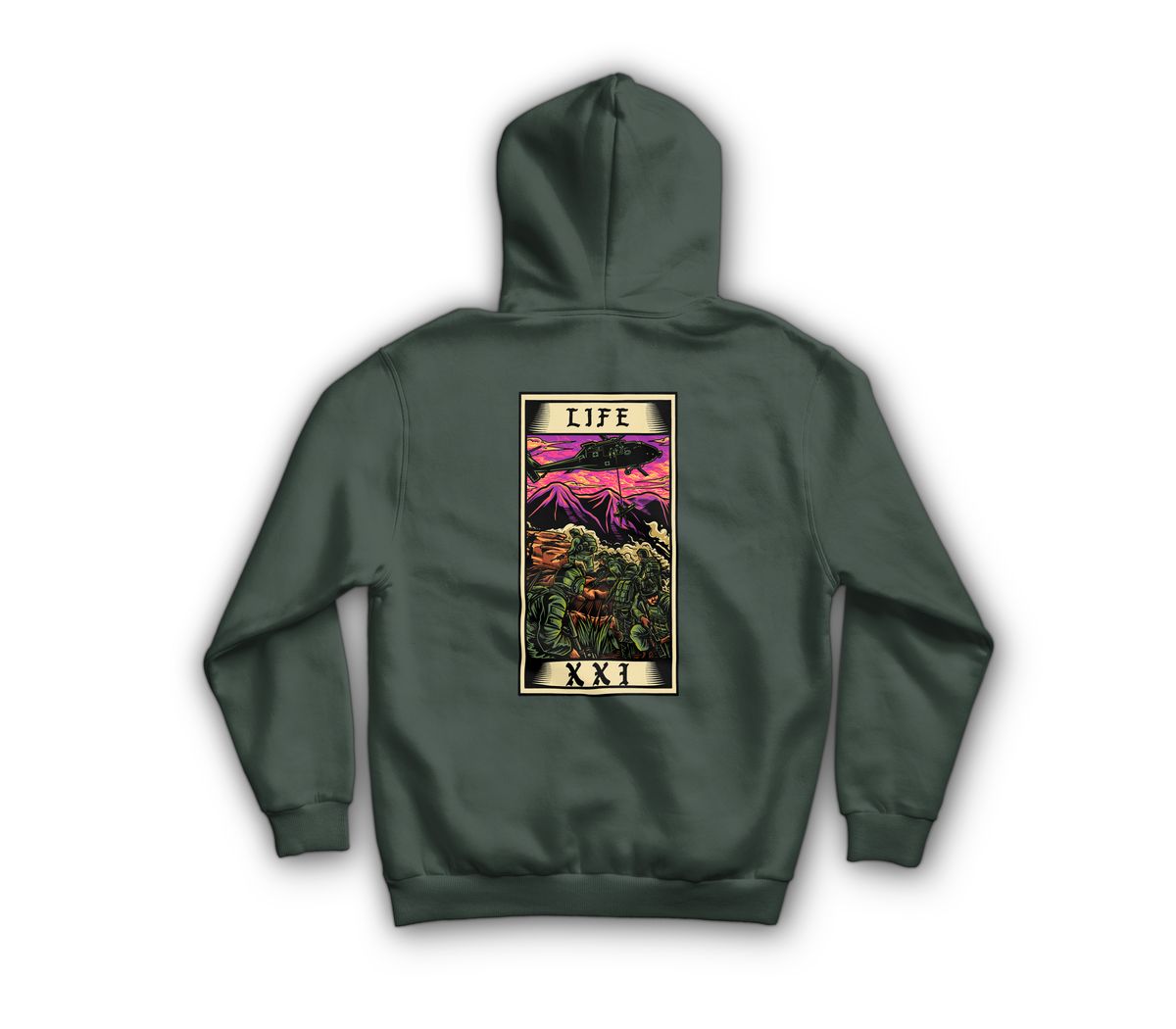 Life Tarot Card Zip Hoodie — Forrest Green, back