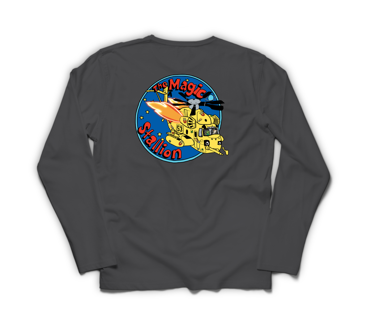 Magic Stallion Long Sleeve — Dark Heather, back